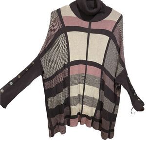 Joseph A. Vintage Lavender and Gray Colorblock Checkered Bat Wing Cowl Sweater